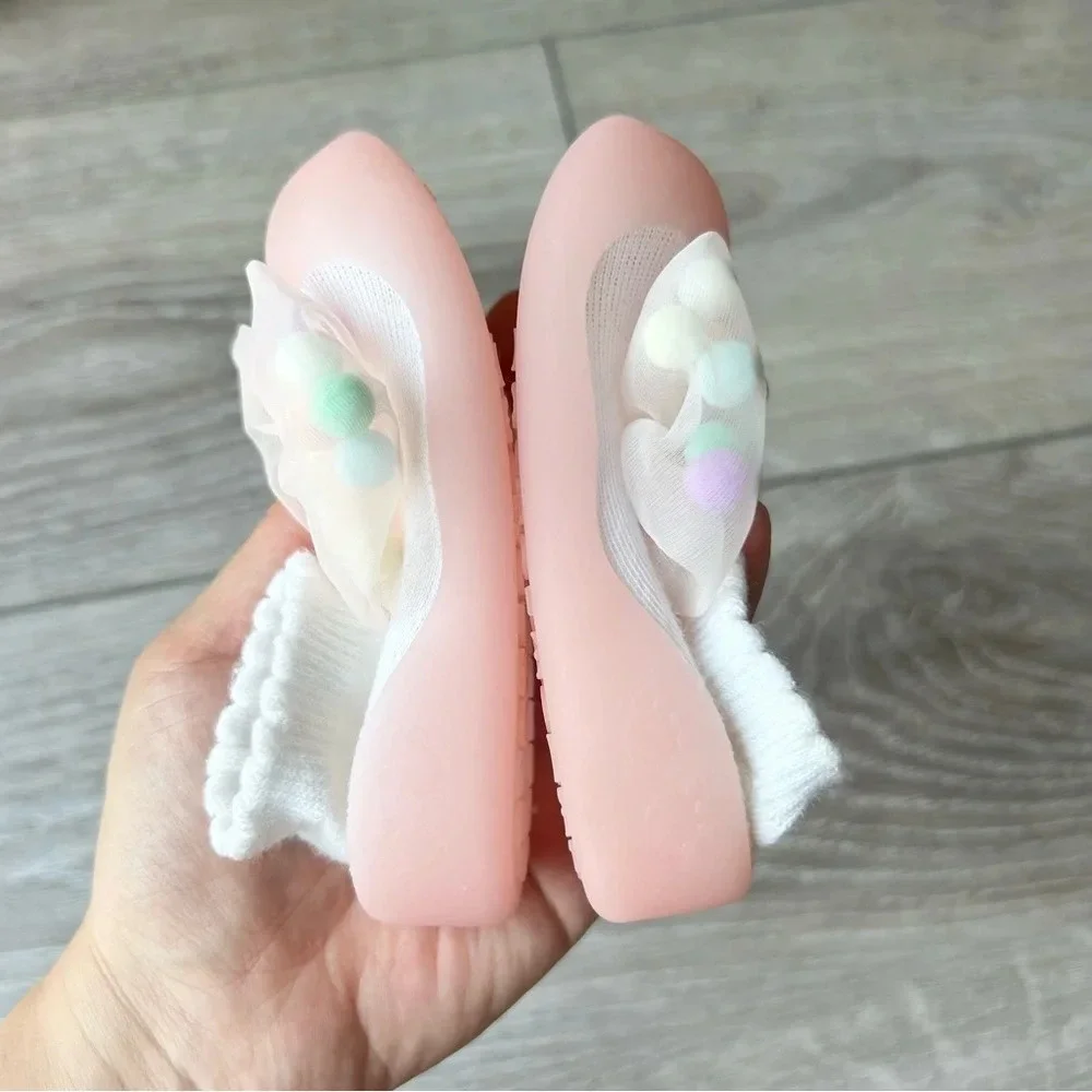 Big Toes Pink Bows NonSlip Baby Shoe Socks Made in Korea